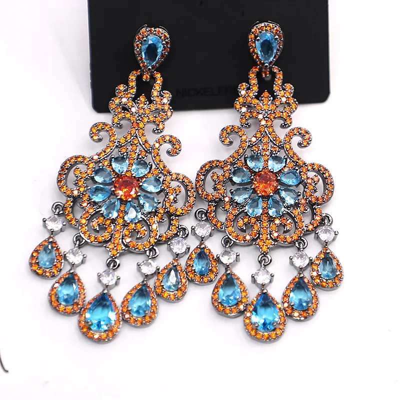 Bilincolor Cubic Zirconia Green Tassel Earring for Women