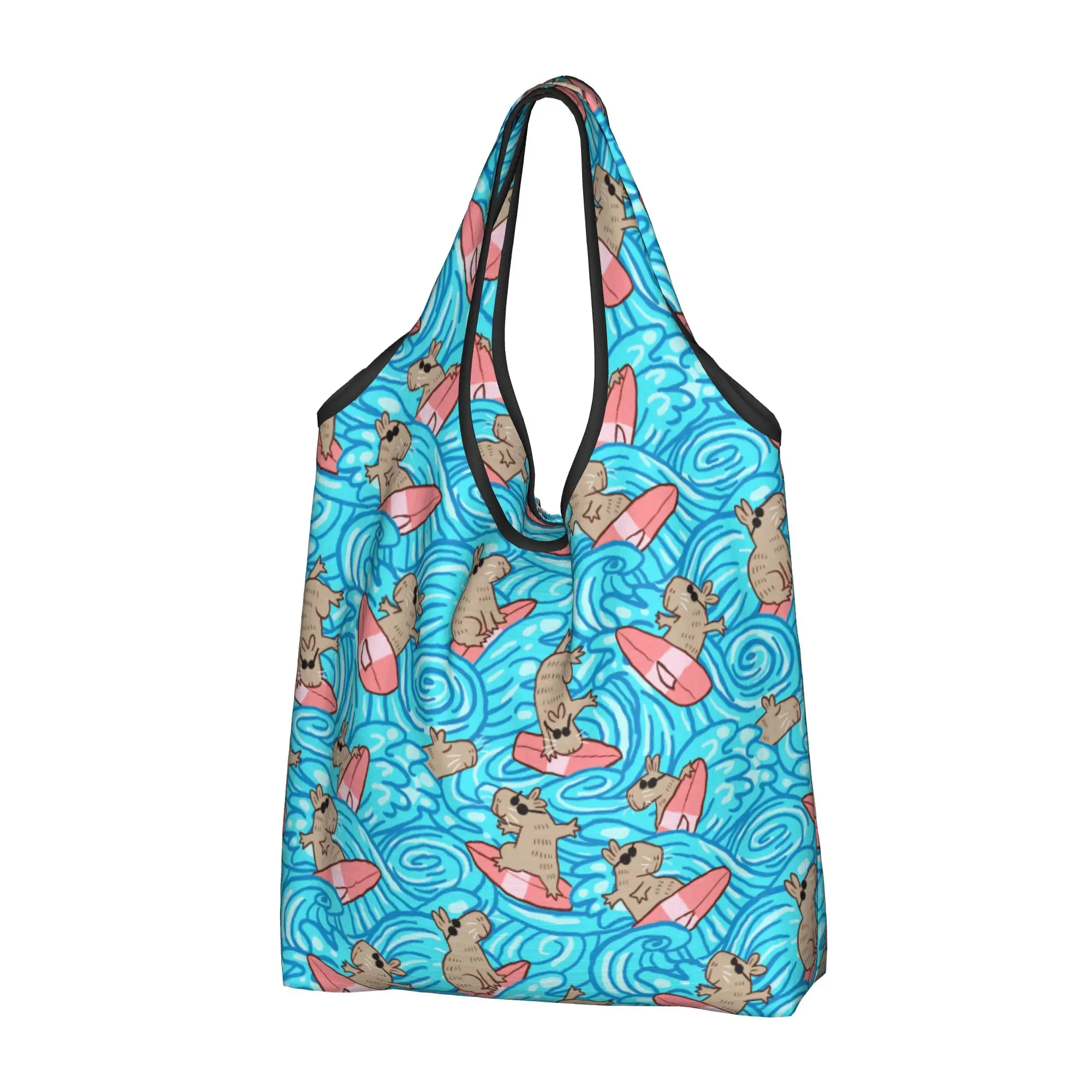 Funny Printing Surfing Capybaras  Tote Shopping Bags Portable Shoulder Shopper Funny Colourful Creative  Handbag