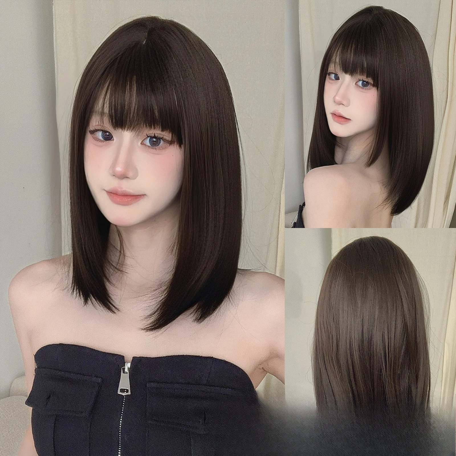 

Wig female medium and long natural simulation wig