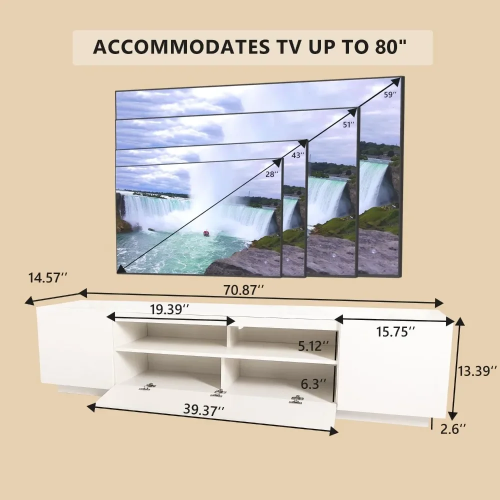 LED TV Stand,Large Entertainment Stand for TV Up to 80 Inch,Television Cabinet with Storage Shelves,Sturdy Television Console fo