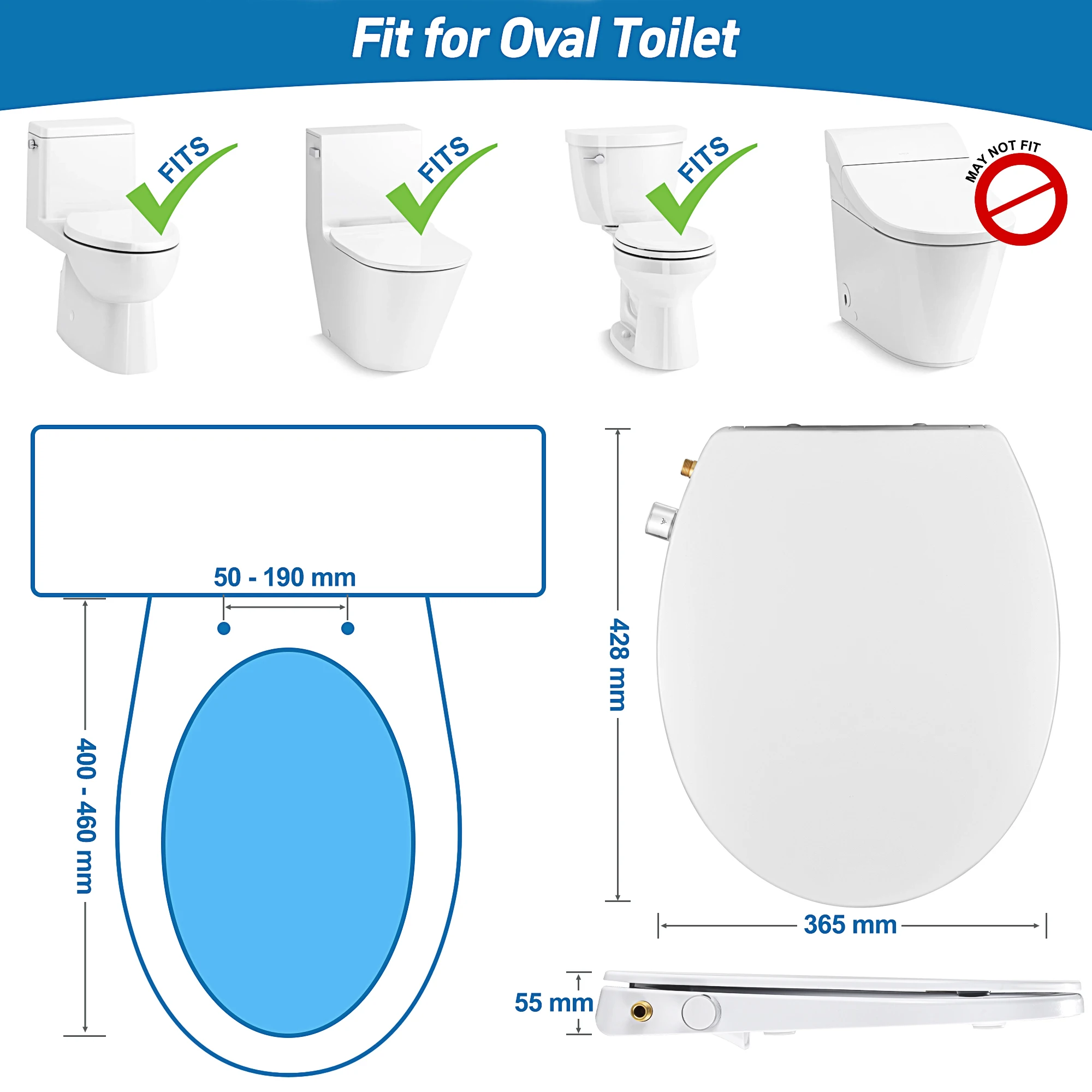 Samodra runde, nicht-elektrische Bidet-Toilettensitze, weiß (nur für europäische Toiletten geeignet) – Detail 8