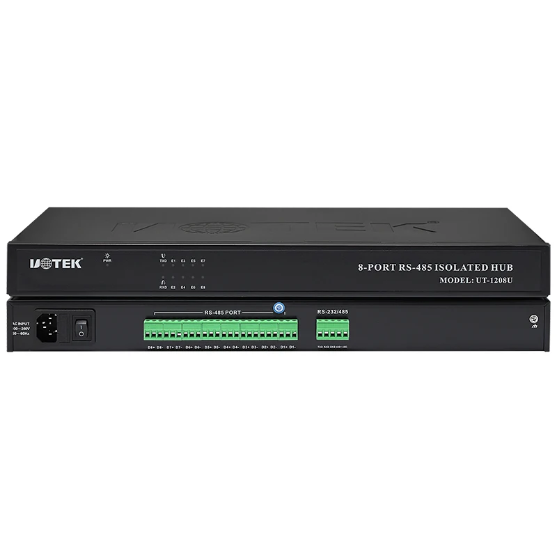 UOTEK-Industrial RS-232 RS-485 to Hub RS485, 8 portas com isolamento óptico, meio duplex, proteção contra surtos de raios, UT-1208U