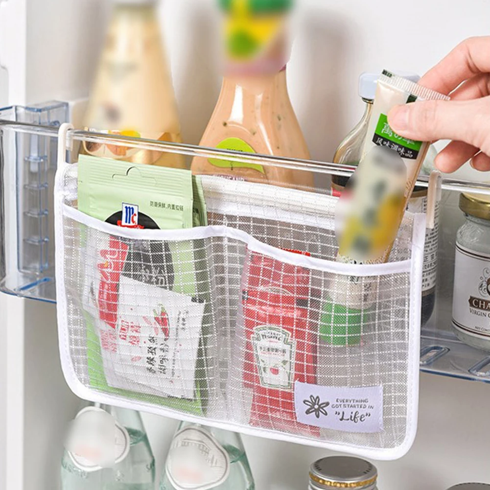 Double Compartment Mesh  Bag Sundries Classification Refrigerator Hanging Bag Milti-purpose Seasoning Bag Home Kitchen Supplies