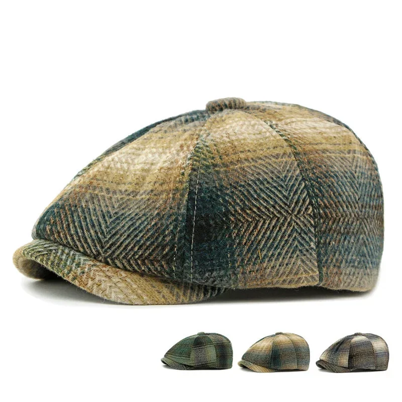 Winter Polyester Print Warm Newsboy Caps Men Flat Cap Women Painter Beret Hats 112