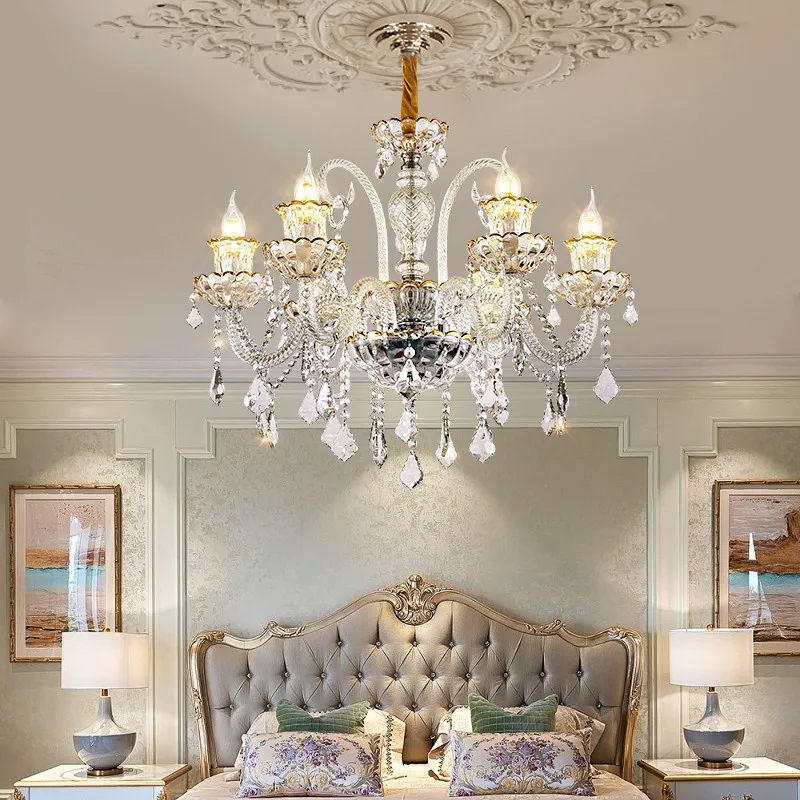 

Oufula European Luxury Crystal Chandelier Led Living Room Restaurant Bedroom Villa Hotel Duplex Building Candle Pendent Lamp