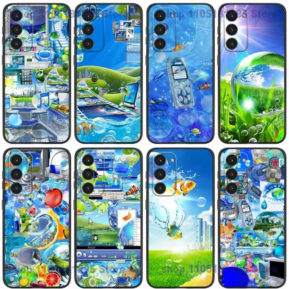 Funda de teléfono Frutiger Aero para Samsung Galaxy A32,21s,22,31,52,53,72,73, Note20,8,9,10 funda negra de silicona suave