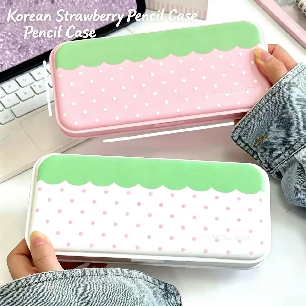 Ins Wave Strawberry Pen Box Desktop Stationery Foldable Storage Box DIY Transfer Adhesive DIY High Beauty Stationery Box Gift