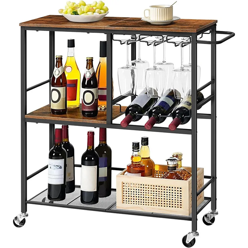 Carro de bar doméstico Carro de servicio de 3 capas con ruedas de 29,5 pulgadas