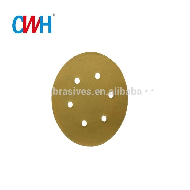 CWH 6 Inch 6 holes 400 Grit Yellow Gold Hook and Loop Sanding disc