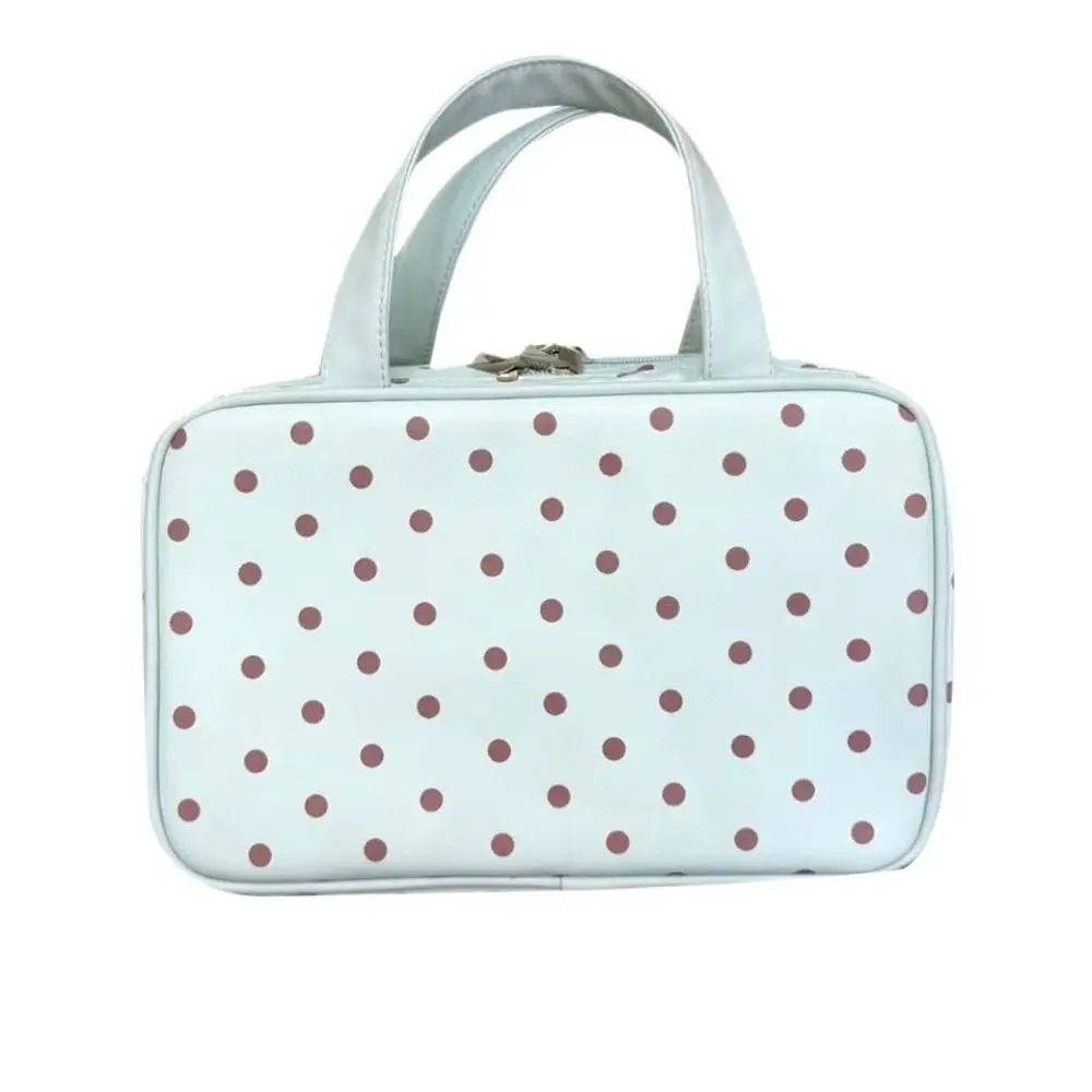Multifunktionale Polka-Dot-Kosmetiktasche mit großem Fassungsvermögen und Griff, dreilagige PU-Reise-Toilettentasche – Detail 7