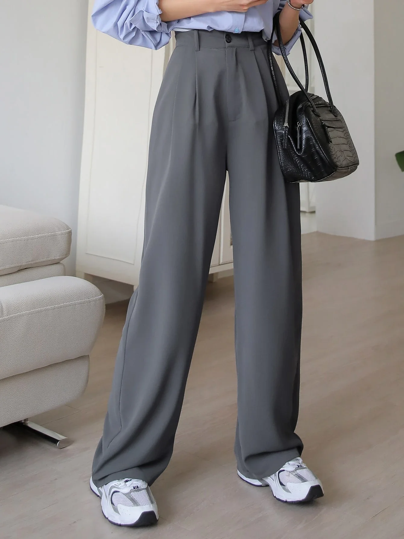 

Fold Pleated Slant Pocket Wide Leg Dress Pants Women Business Casual