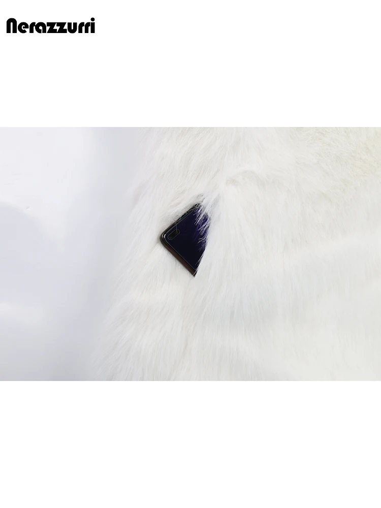 Nerazzurri-Manteau d\'Hiver en Fausse Fourrure pour Femme, Long Respiré, Optique Blanche, Chaud, Doux, Moelleux, Double Boutonnage, Mode Coréenne