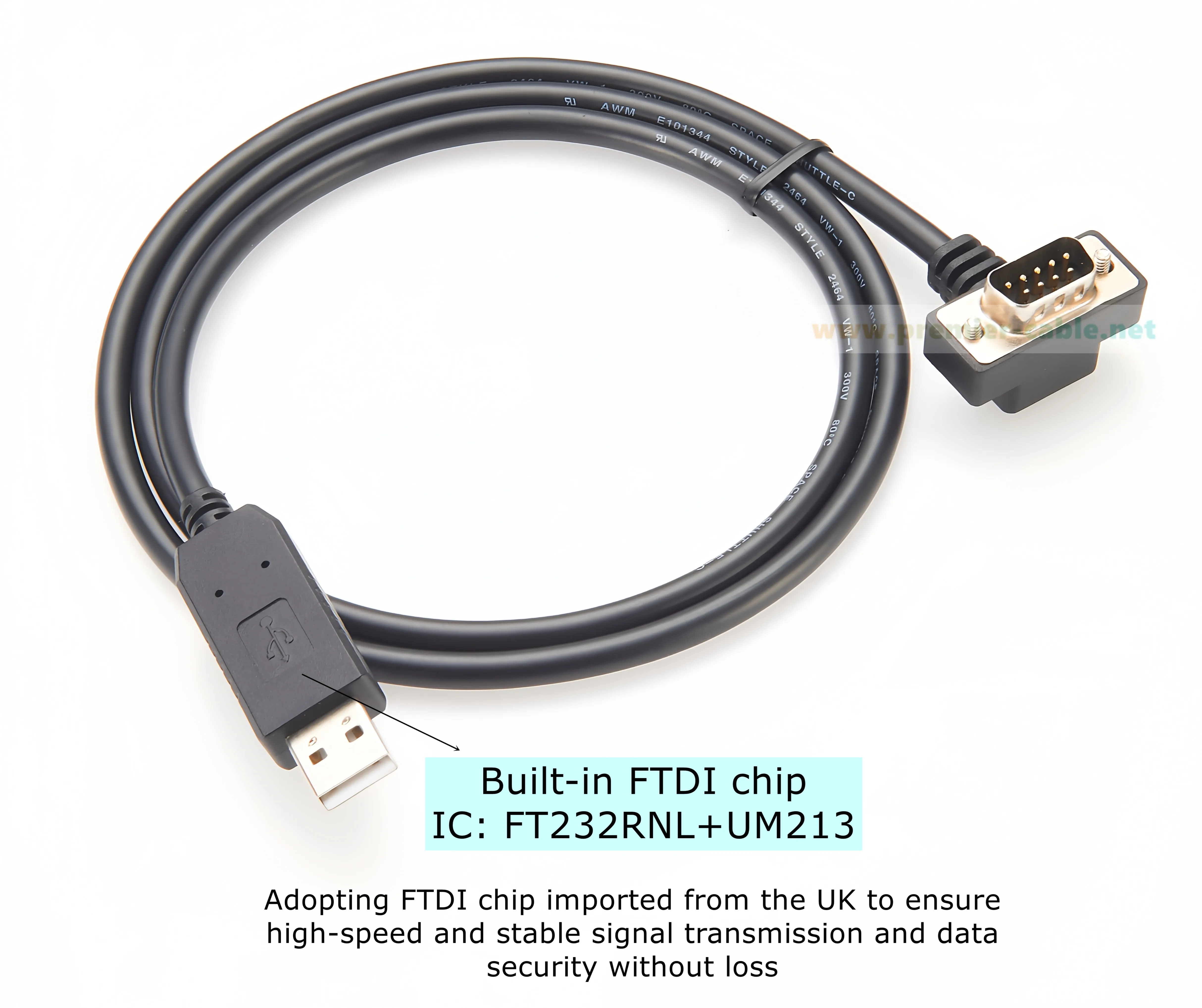 USB-zu-RS-232-Konverter DB9-Stecker auf USB2.0 Serieller COM-Adapter Ultra-Dünnes DB9-Rechtwinkelkabel DB9 RS232 Serielles Anschlusskabel – Detail 5