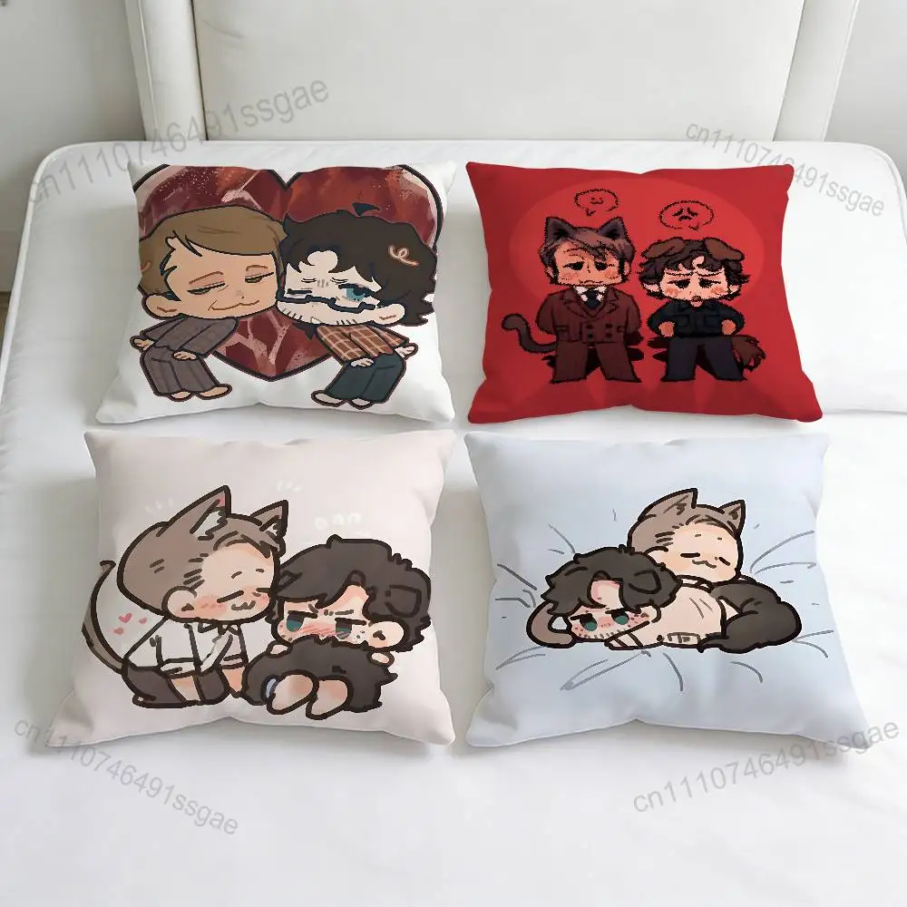 Cute H-Hannibal and Will Chibi Square Pillow Case Soft Decorative Throw Pillow Cover for Home Sofa Bed