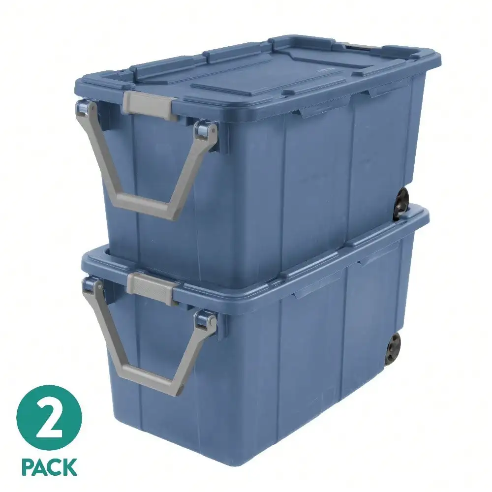 2 Pack 40 Gallon Wheeled Plastic Storage Bins Green Heavy Duty Rolling Storage Containers With Latch Lid Pull Handle Stackable Storage Tote Trunk For Garage Basement Home Organization Gift view 8
