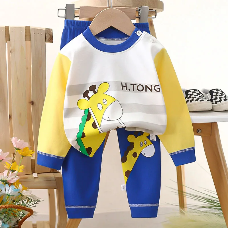 

Spring Autumn Toddler Boy Outfits Kids Clothes Girls Korean Cartoon Cute Print Long Sleeve Baby Tops+Pants Children's Sets B238