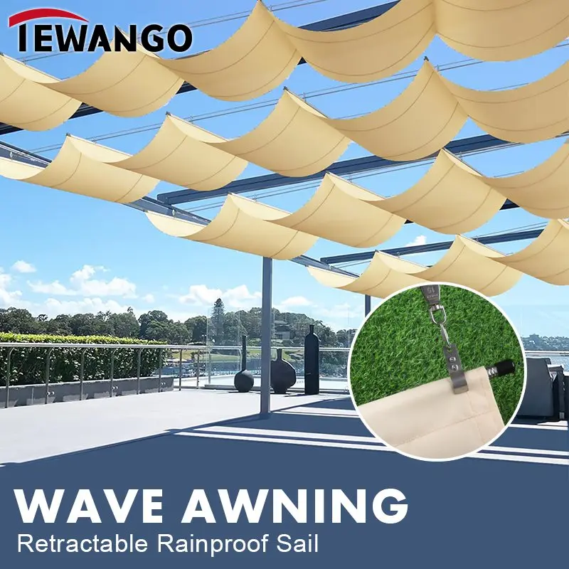 Wave Telescopic Rainproof Sail Swimming Pool Retractable Sun Shading Canopy Gazebo Stretchable Awning Garden Sunshade Screen