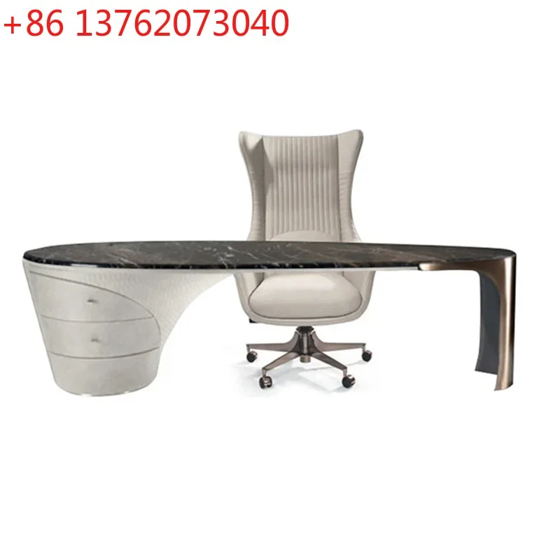 

Итальянский стол руководителя в стиле легкой роскоши, компьютерный стол из натурального камня, письменный стол для дома из нержавеющей стали