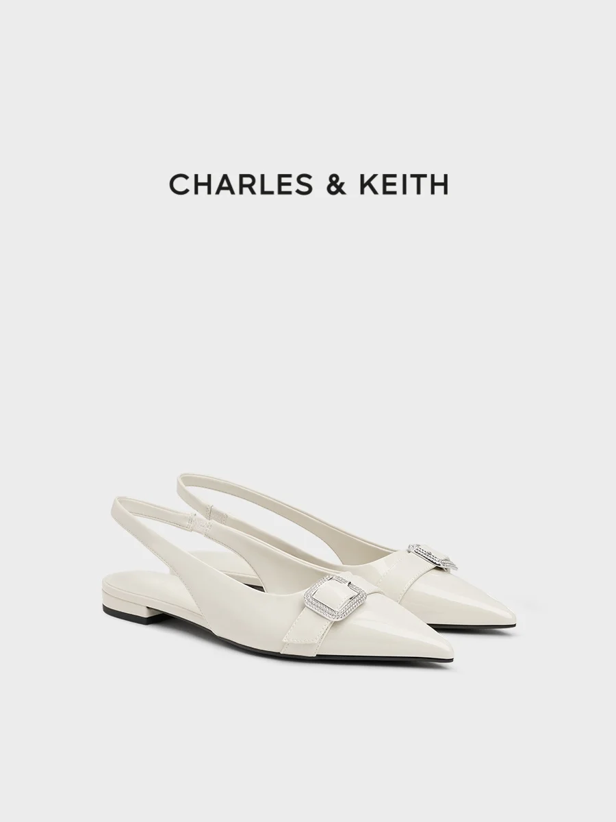 

Charles Keith 25 Autumn New 703847 iny Diamond Square Bule Pointed Toe Flat Bot Sandals Single oes Faionable