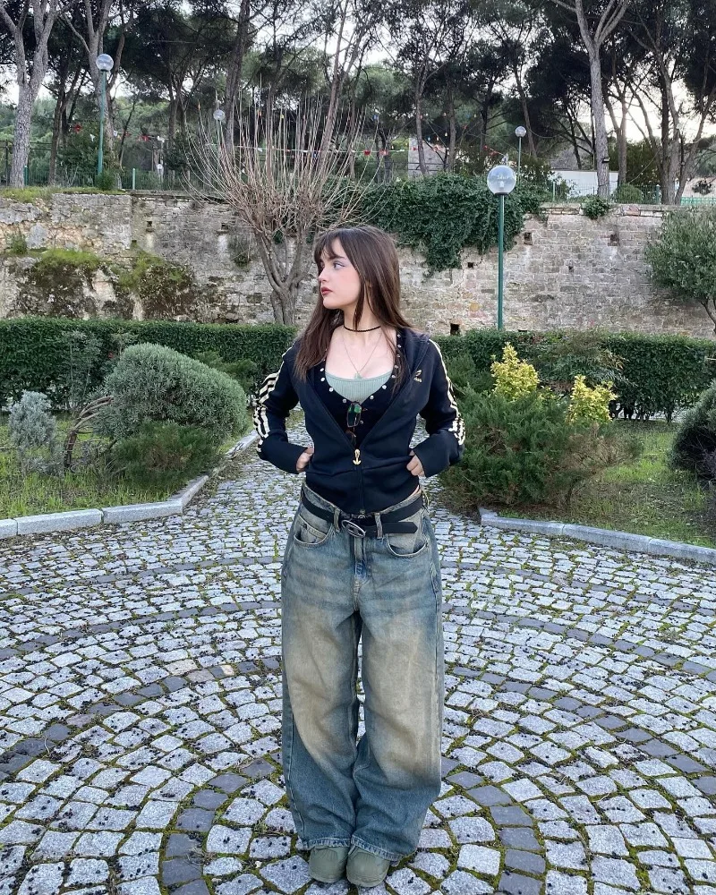 Streetwear New Fashion Solid Color Washed Baggy Jeans Women Y2K Harajuku Vintage Gothic Casual Joker High Waist Wide Leg Pants