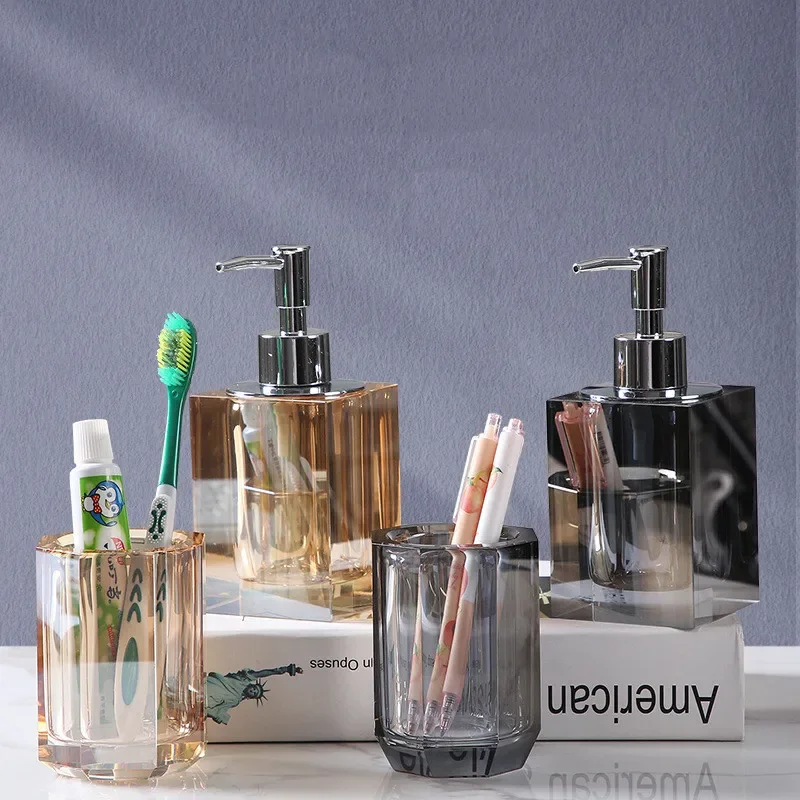 

Glass Lotion Bottle Bathroom Set Transparent Crystal Cup Hand Sanitizer Dispenser Press Bottle Bathroom Storage Accessories