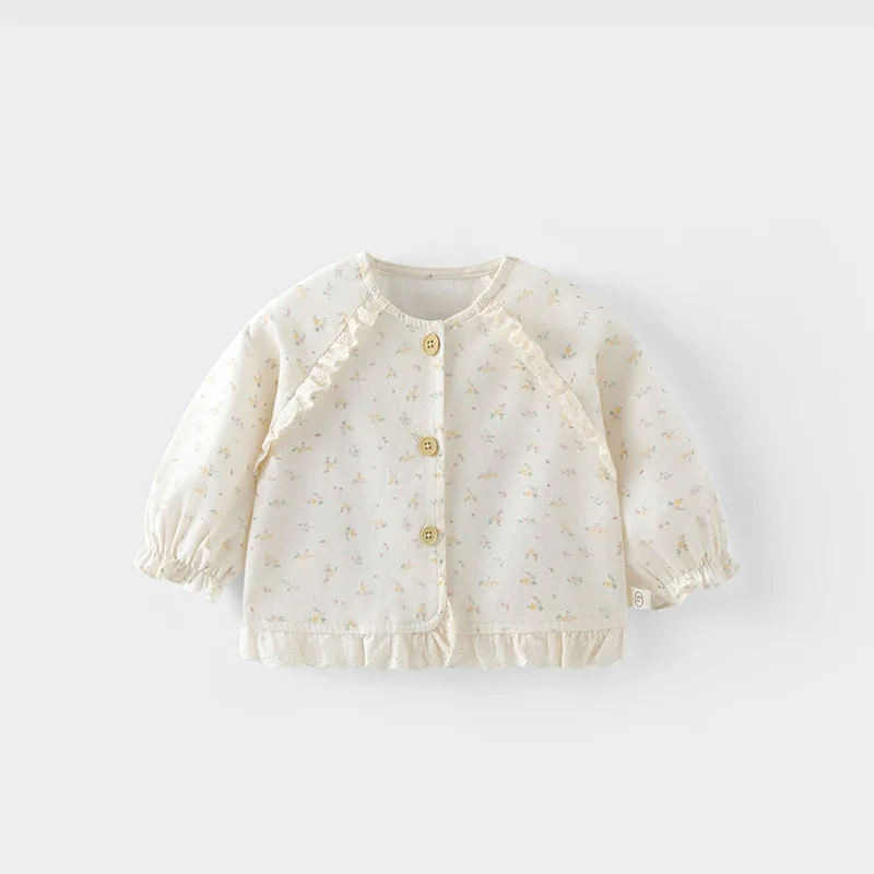 

MILANCEL New Autumn Kids Floral Coat 9M-5T Sweet Lace Splicing Fashion Girls Shirt Korean Version Loose Children Clothes