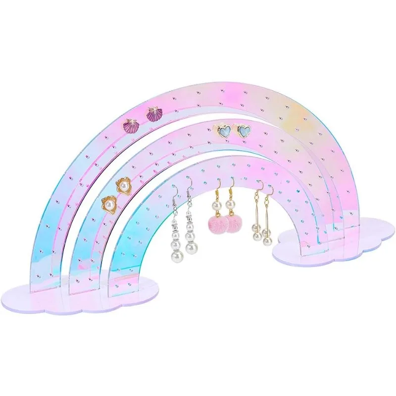 

1Set 3-Tier Acrylic Rainbow Earring Organizer 14.76x3.27x6.42 Inch 3D Rainbow Ear Studs Jewelry Show Rack Clear Acrylic Earring