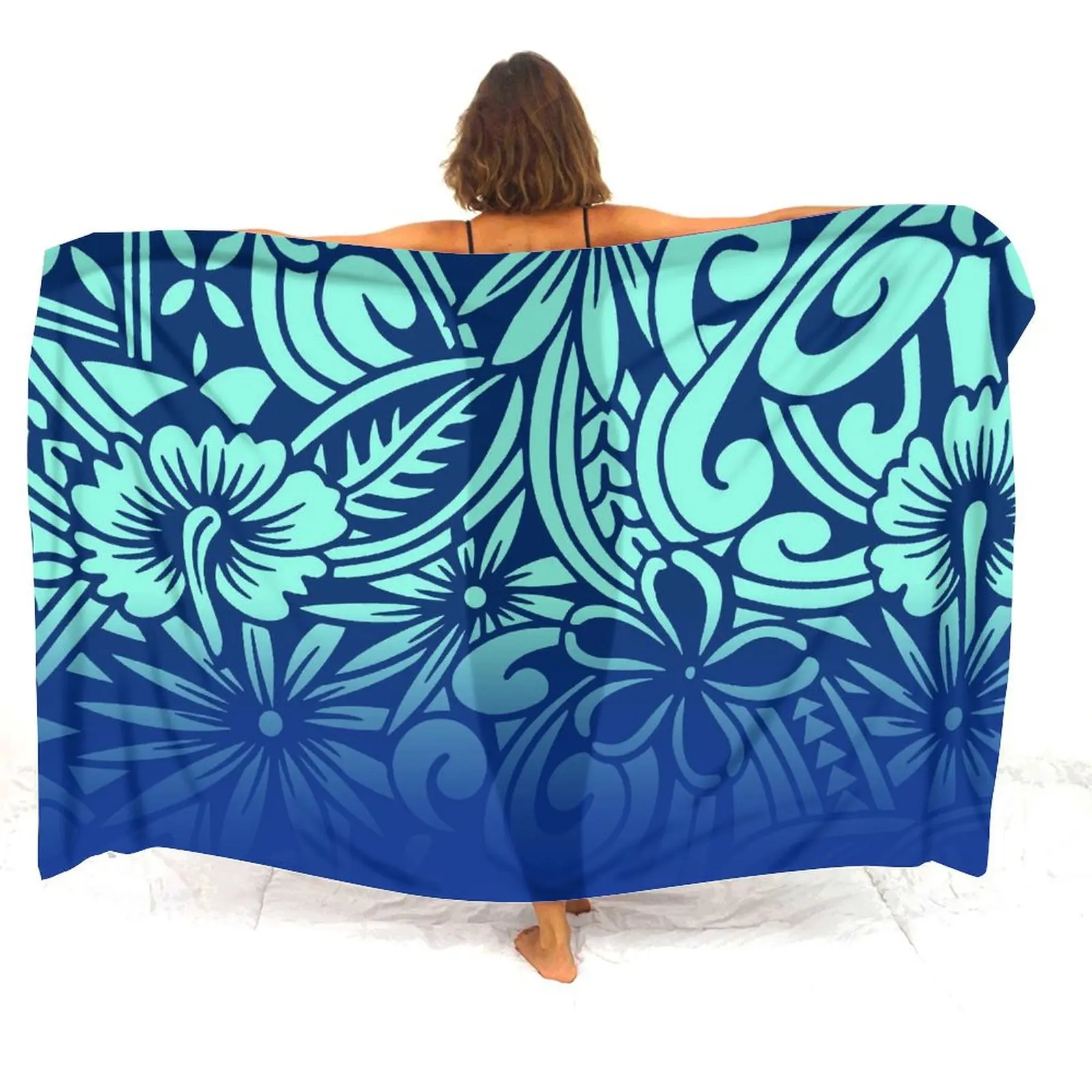 Hawaiian Tropical Elegant Sarong Shawl Custom Polynesian Floral Print Tribal Ethnic Pattern 3d Printed Seaside Sun Shawl Apron