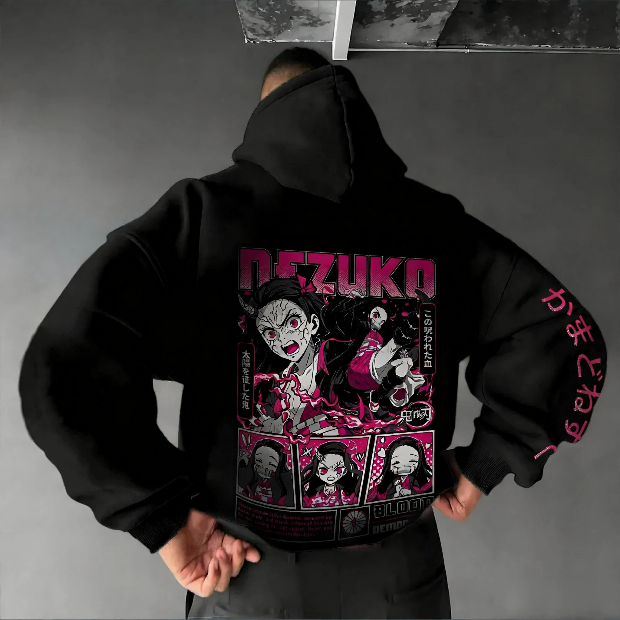 Demon Slayer Anime Autunno/Inverno Felpa con cappuccio con cerniera 2025 Nuovo Kamado Nezuko da uomo stampato Ins Casual Allentato Plus Size Genitore Bambino Top