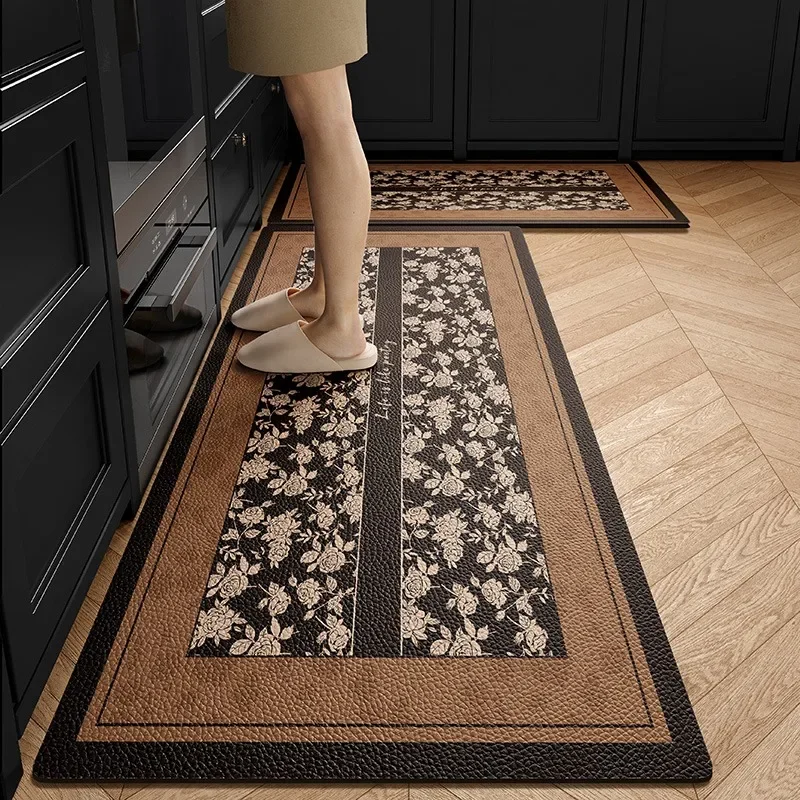 Kitchen Carpet Home Decoration Brown Dirt Resistant Non-slip PVC Floor Mat Waterproof Leather Mats Bathroom Balcony Outdoor Rug