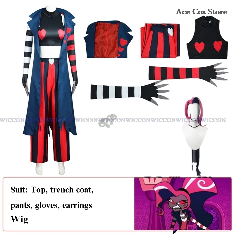 Hazbin Velvette Hotel Cosplay Outfit parrucca Costume orecchino 3V Vees VVV Halloween Party Carnaval Fashion Cosplay abbigliamento donna