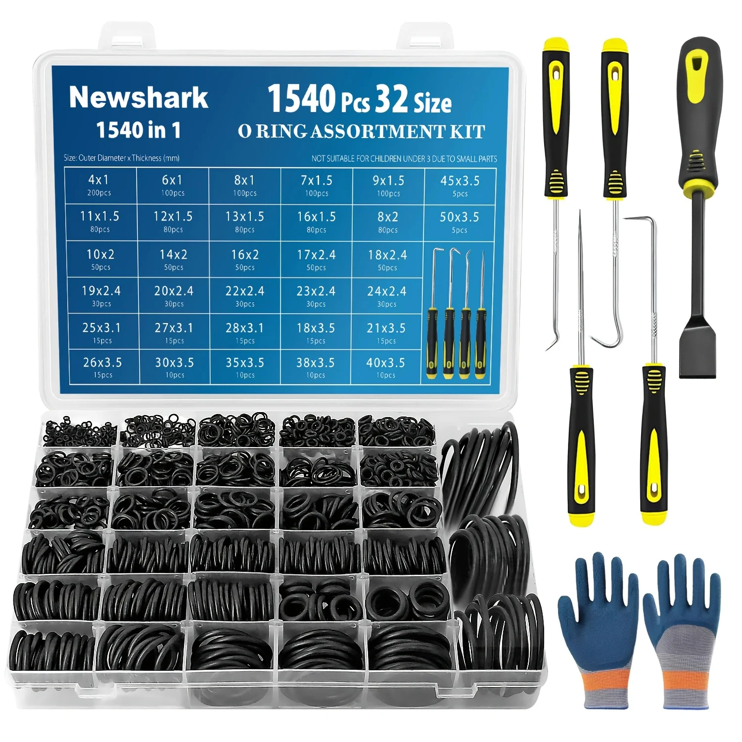 1540Pcs Metric O Ring Assortment Kit (32 Sizes), NBR Rubber O-Ring Set with Pick Tools for Auto, Plumbing & Pressure Washer