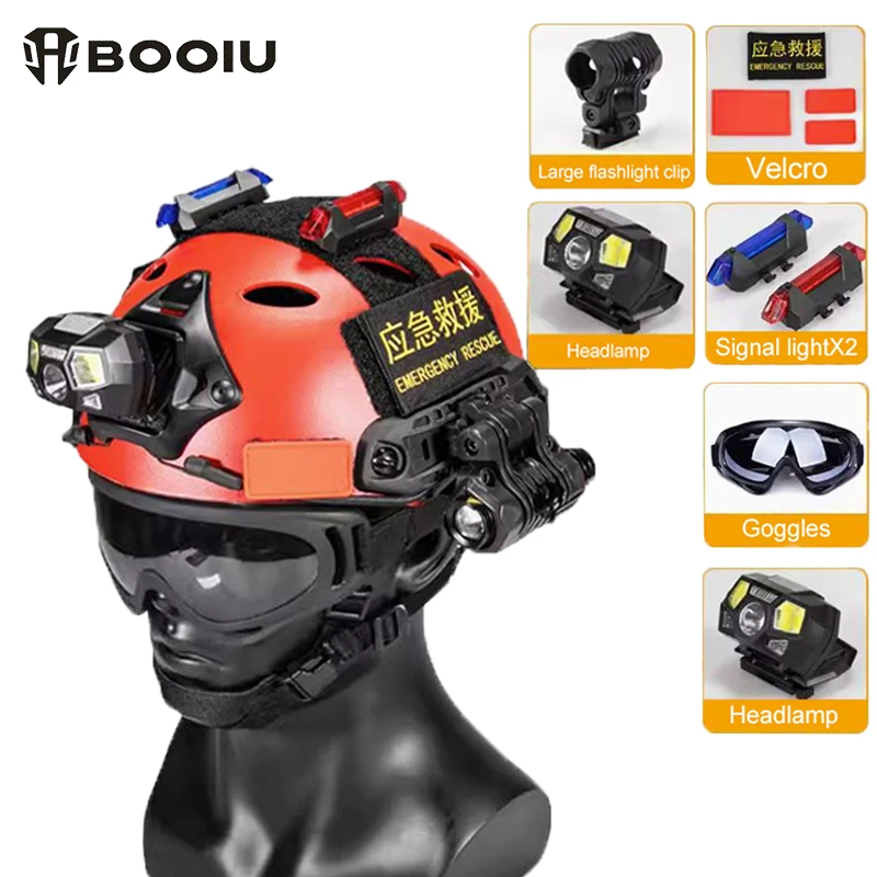 BOOIU Red Tactical Helmet PJ Hole Lightweight Adjustable Emergency FAST Helmet Multi Functional Rescue Flood Professional Gear