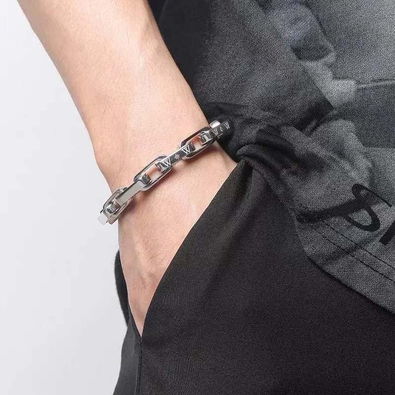 Stainless Steel Engraving Link Chain Bracelet Men and Women Friendship Combination Gift Metal Solid Hardened Bracelet Jewelry