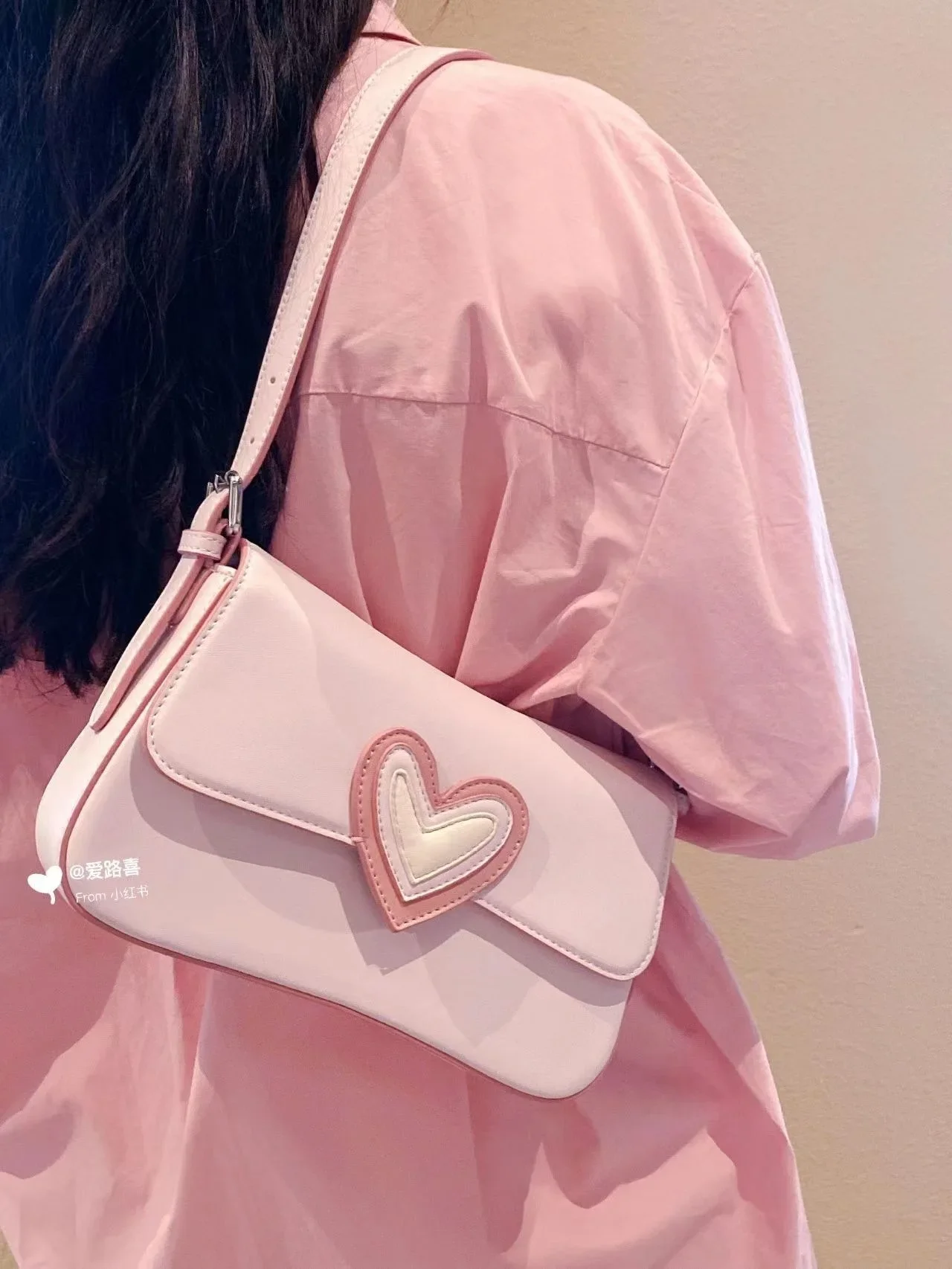 Pink Heart Women\'s Shoulder Bags Small Square Flap Underarm Bag Fashion Love Ladies Armpit Bag Clutch Purses Female Handbags