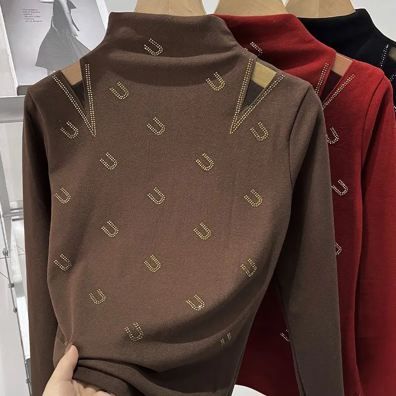 

Новая женская толстая теплая футболка с длинными рукавами и нижней рубашкой De Rong, модная и стильная маленькая рубашка