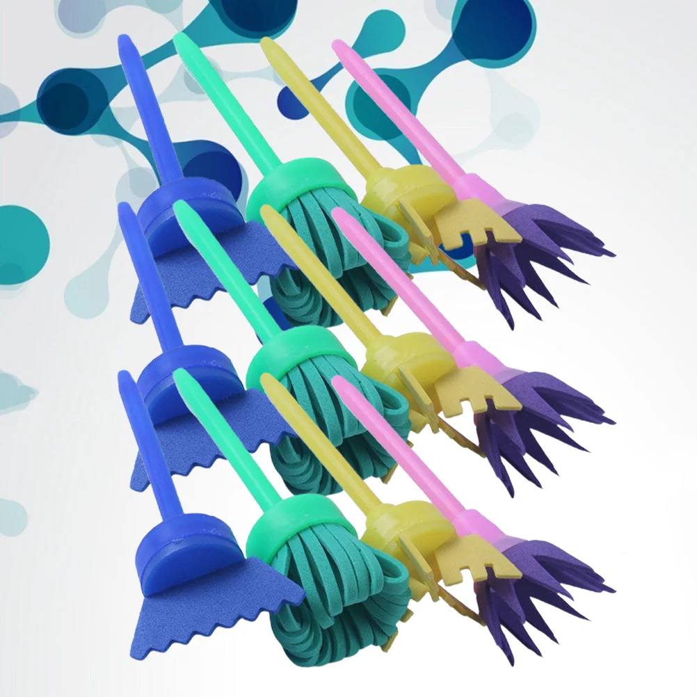 

3Sets Childrens Sponge Brush Paint Set Plastic Handle for DIY Graffiti Art Lessons and Creative Patterns Sponge Paint Brush