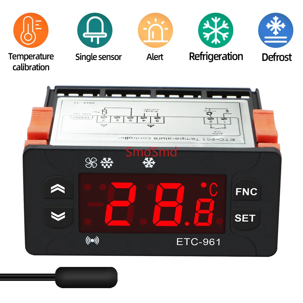 ETC-961 Mini Temperature Controller 220v Microcomputer Thermostats Digital Thermostat Refrigeration Alarm Wtih NTC Sensor