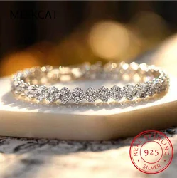 17.5cm Solid Silver 925 Lab Diamonds Simulated Moissanite Bracelets for Women Girls Wedding Cocktail Party Fine Jewelry