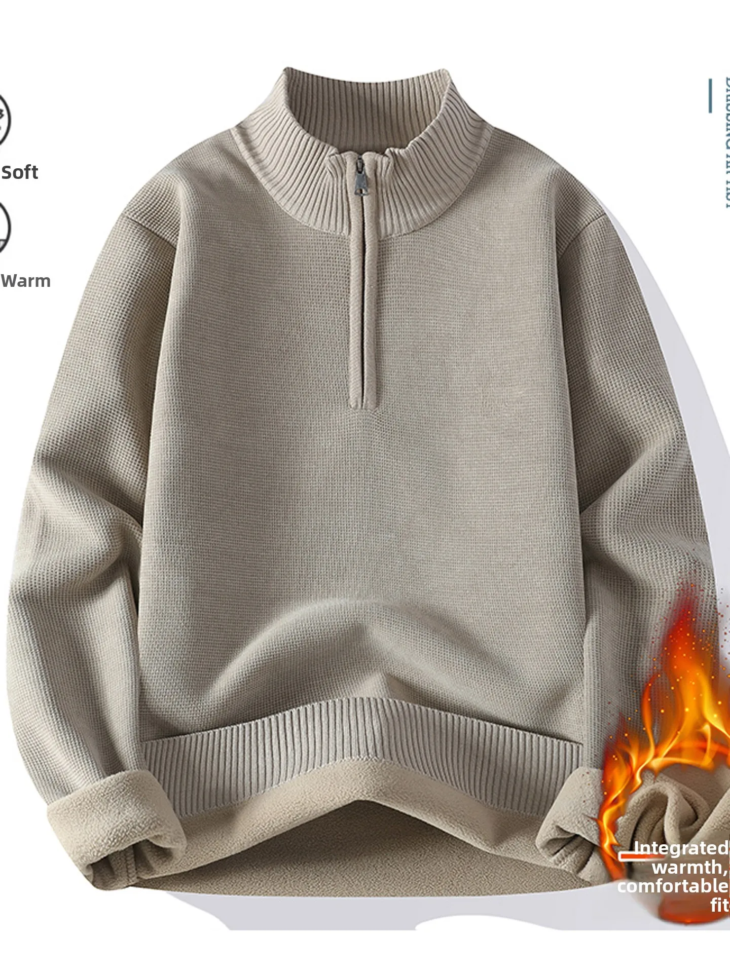 

Мужской вязаный свитер на молнии с воротником-стойкой, утепленный, однотонный, осенне-зимний, новый, повседневный стиль