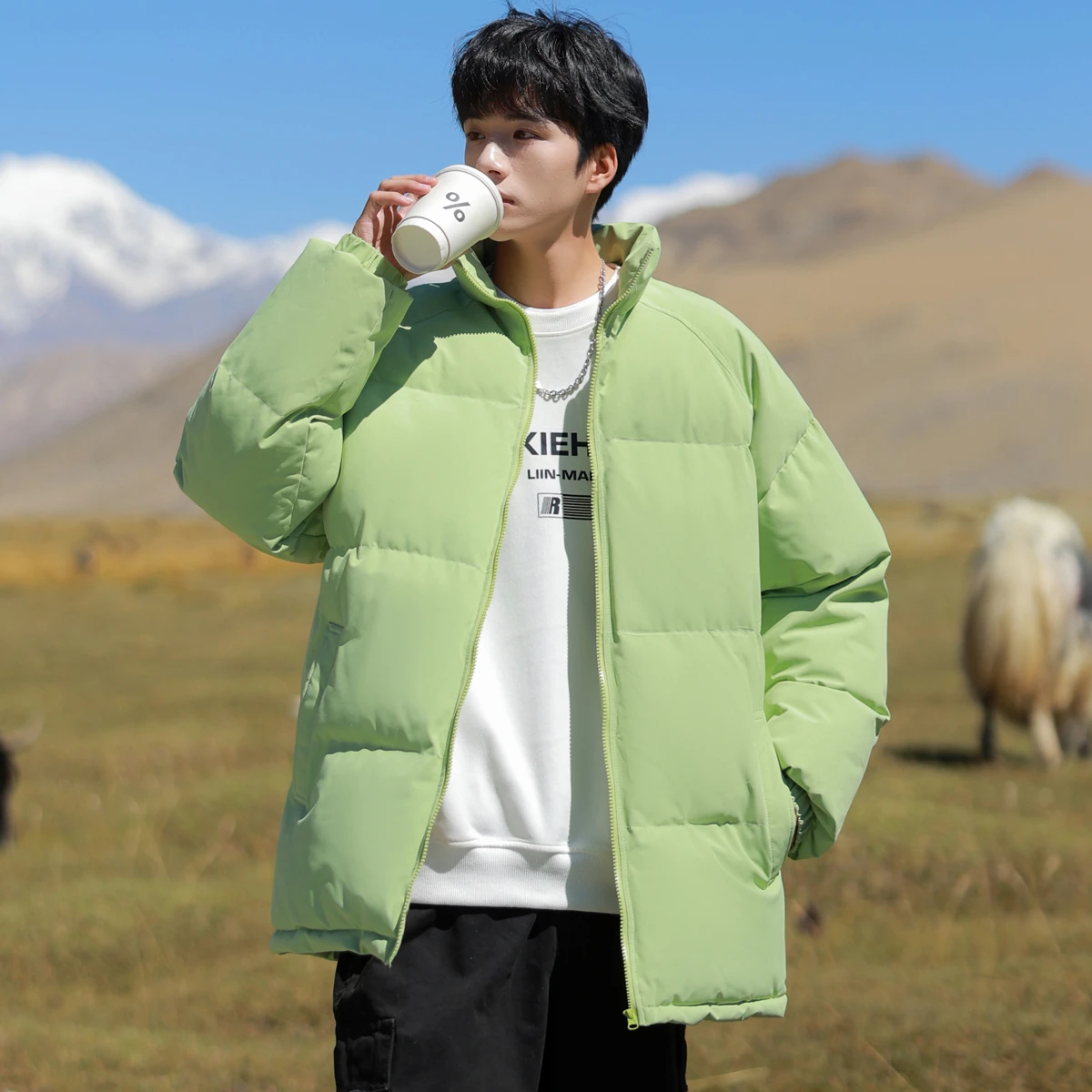 

Яркий цвет, однотонная хлопковая куртка, мужская зимняя одежда больших размеров, свободная теплая хлопковая одежда с воротником-стойкой, верхняя одежда для полных людей