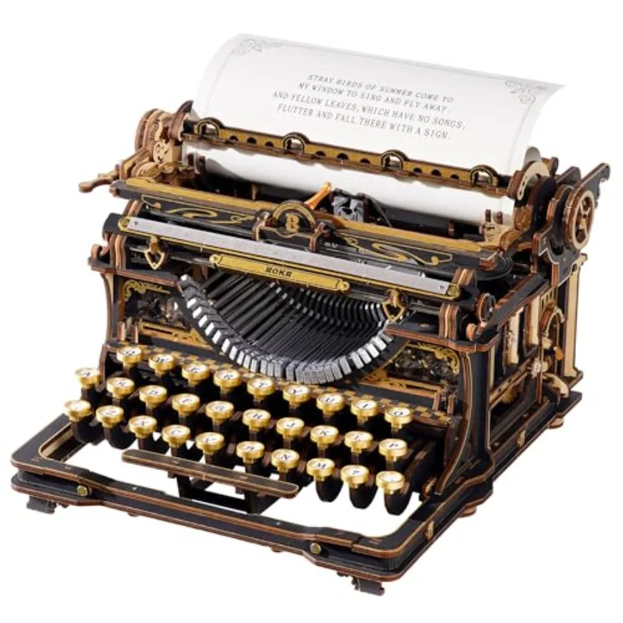 

Mechanical Typewriter 3D Wooden Puzzle for Adults Vintage Model Kit, Natural Wood, Brown, No Glue Required, 324 PCS, 12H Assemb
