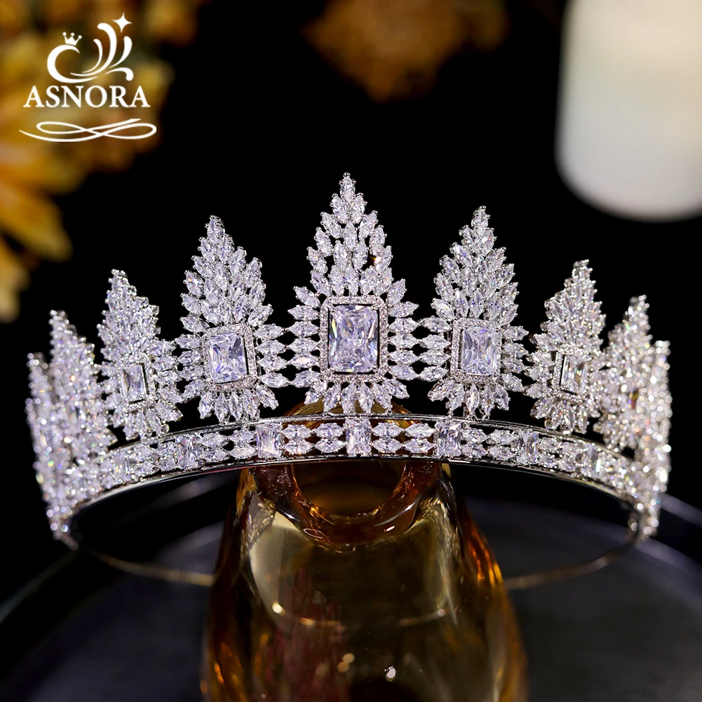 

ASNORA 2024 New Big Square Zircon Crown Bridal Wedding Tiara Jewelry Luxury Crowns For Women Birthday Headdress Hair Accessories