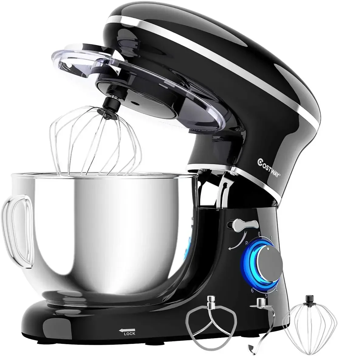 COSTWAY Stand Mixer, 660W Electric Kitchen Food Mixer with 6-Speed Control, 6.3-Quart Stainless Steel Bowl, Dough Hook, Beater