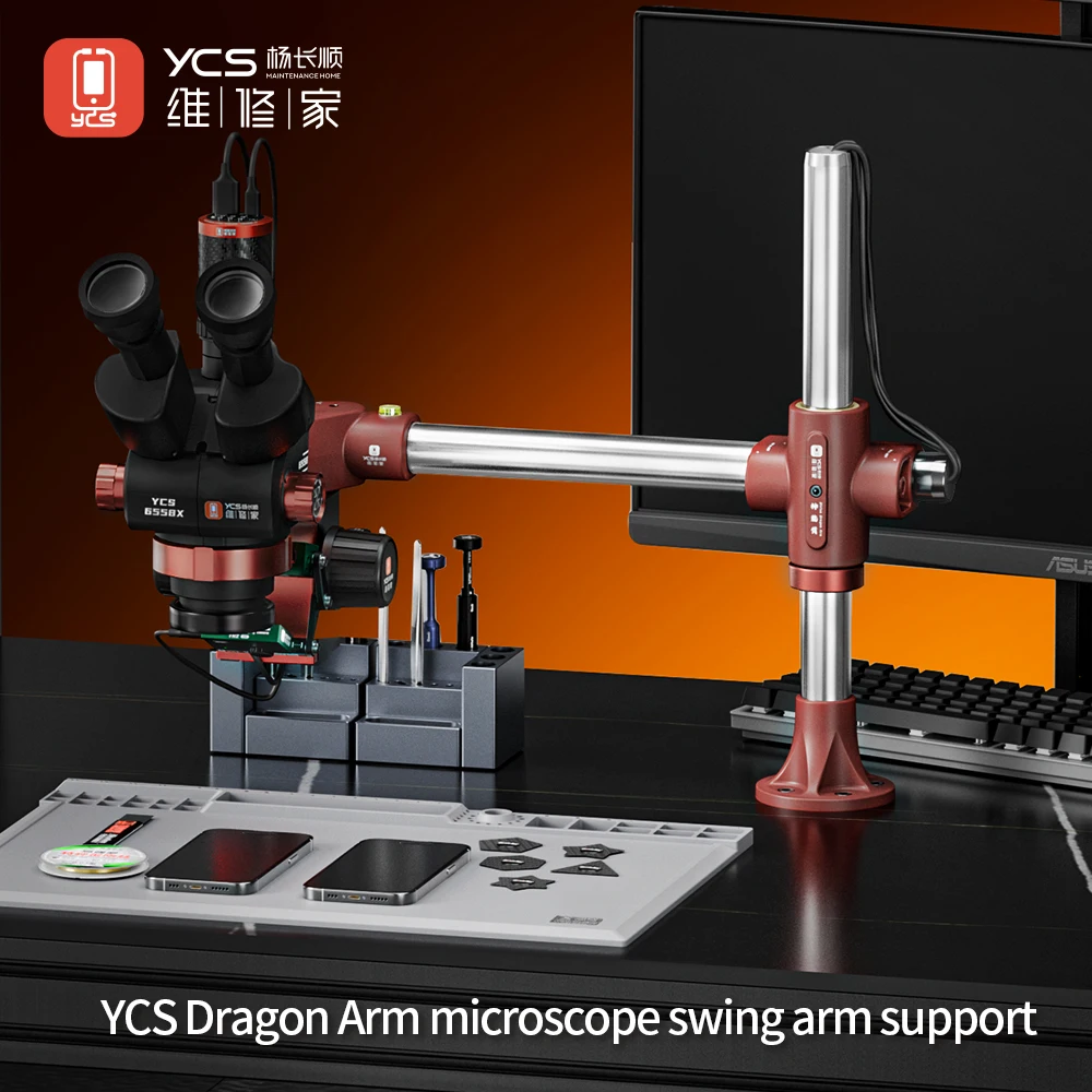 YCS 360° Rotation Microscope Swing Arm Bracket with Levelling Device Telescopic Folding Swing Compatible With Most Microscope