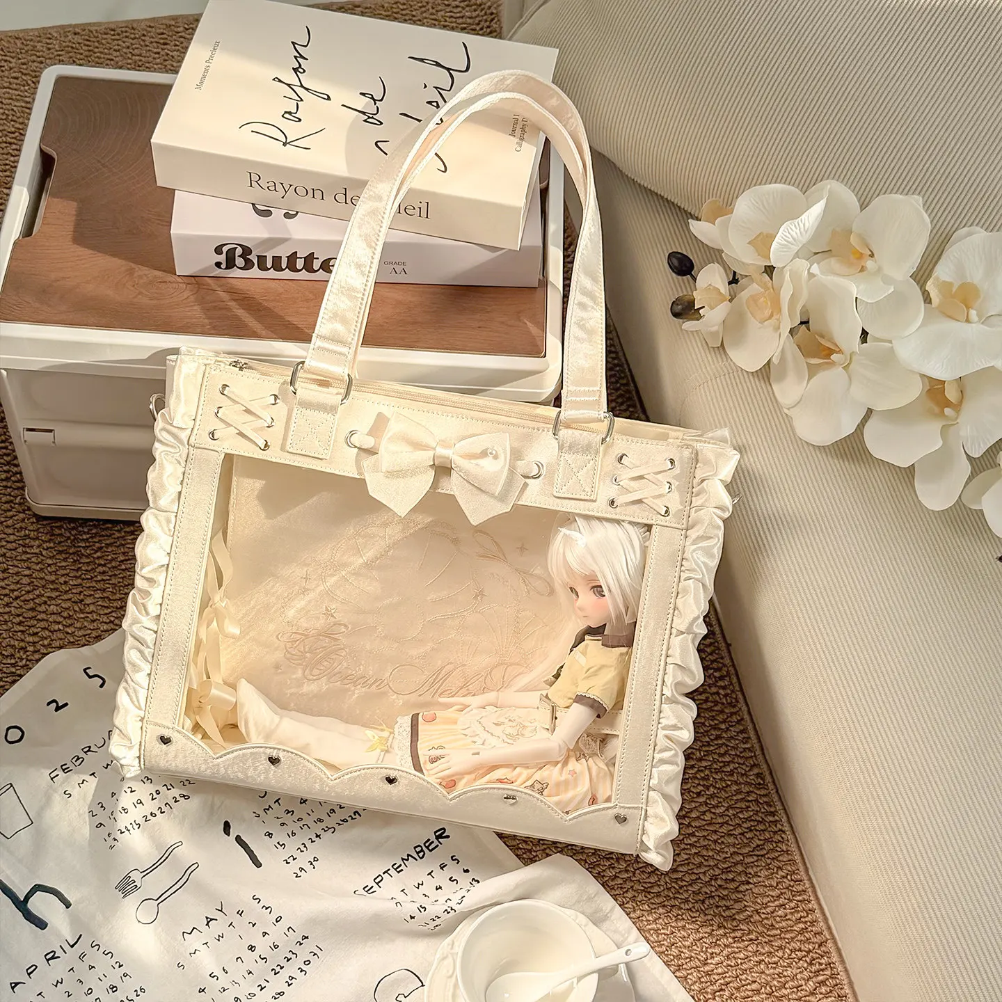 Transparent Ita Tote Bag Shoulder Bags Square High Capaci Bolsa Original Bolsos mujer Beautiful Bow Bolsas Underarm Sac Femme
