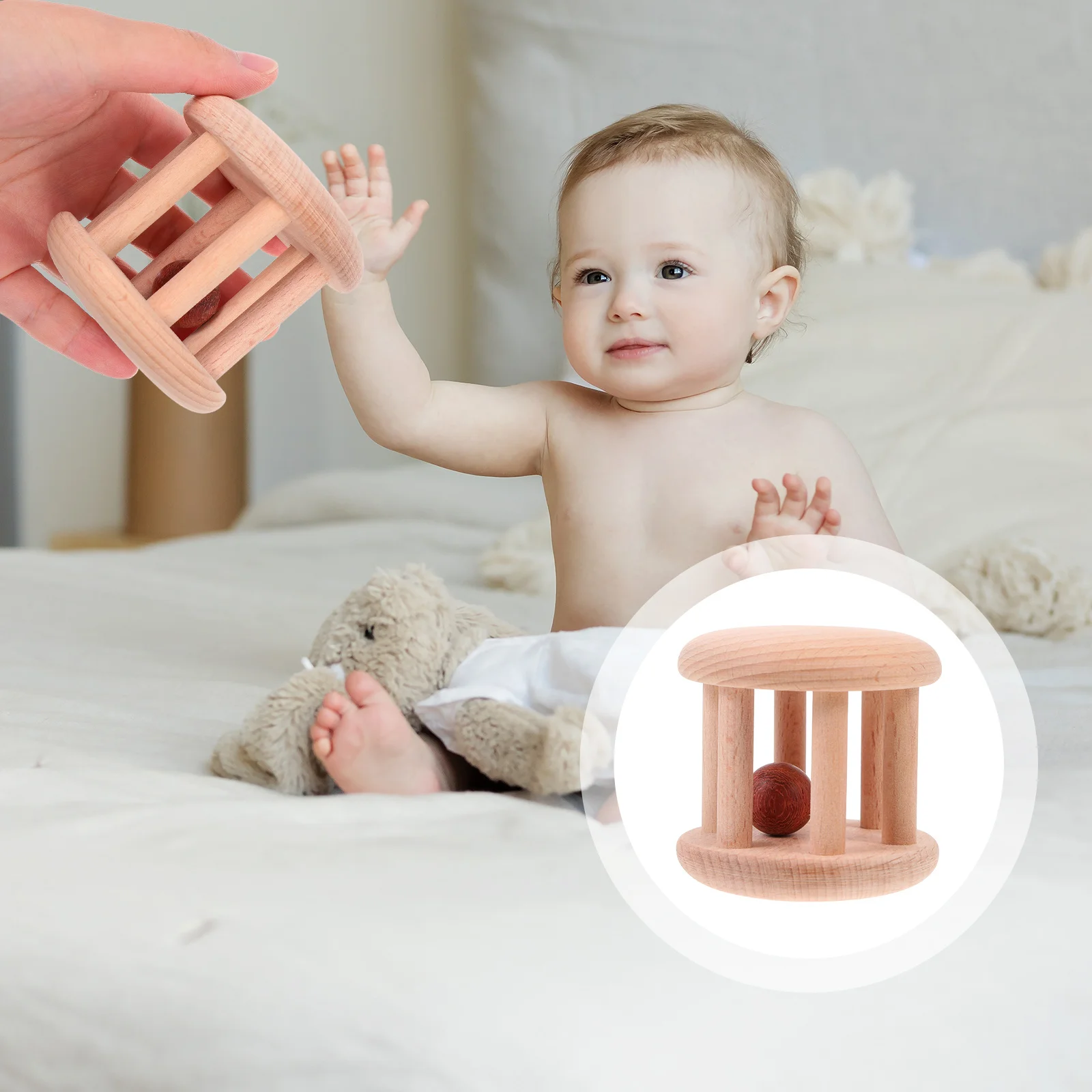 جرس يدوي خشبي للأطفال، لعبة خشخيشة إبداعية تعليمية مبكرة، تطوير الرضع، التنسيق بين اليد والعين، خشخيشة خشبية طبيعية #1