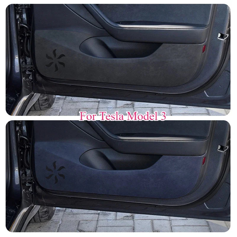 Car Door Anti Kick Pad for Tesla Model 3/Y/3+ Suede Door Panel Protective Stickers Anti Dirt Patch 2021-2025 Auto Accessories