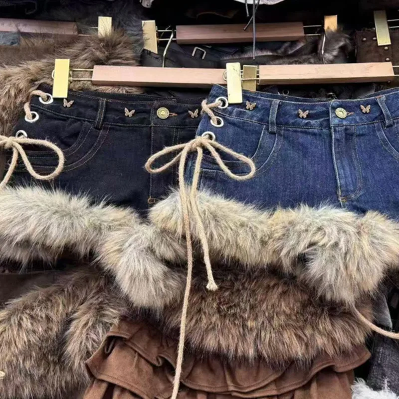 ANJY 2025 Otoño Invierno nueva moda mujer ropa de calle chica caliente deshilachado con cordones ajustado Sexy pantalones cortos de mezclilla tendencia Chic Ins Casual A16542