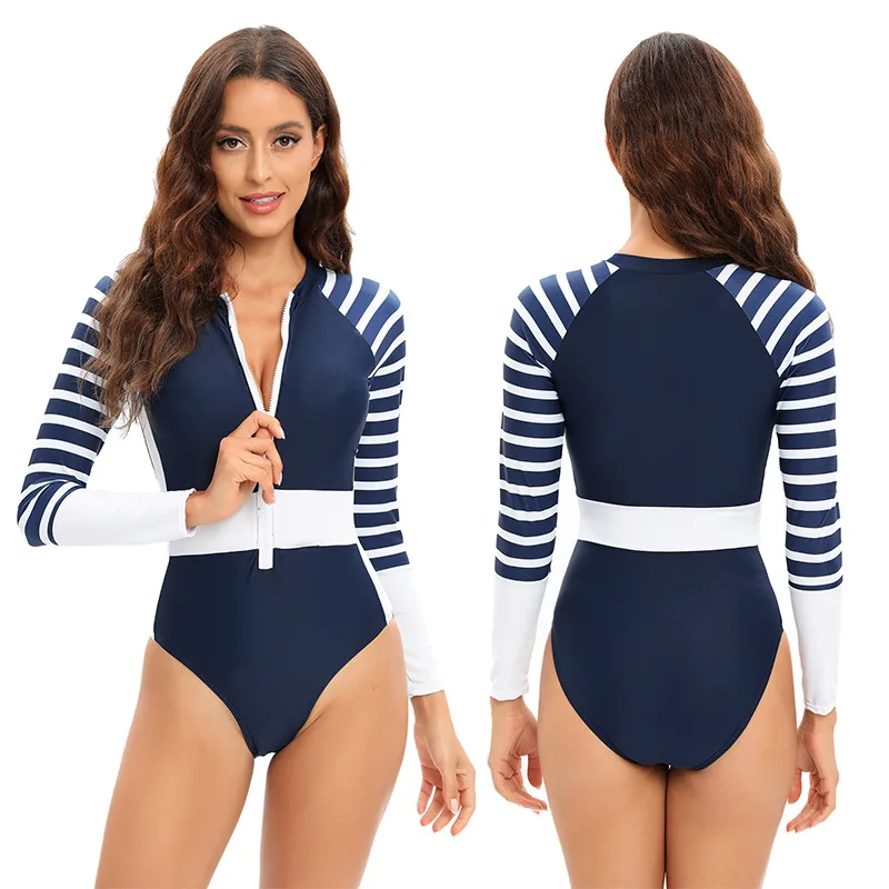 

Swimwear Long Sleeves for Women One-piece Swimsuit Rash Guard Zipper Sun Protection Bathing Suit Snorkeling Suit Beach Wear